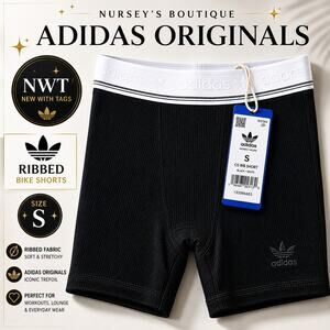 Adidas Originals Ribbed Bike Shorts Black White Logo Waistband NWT S